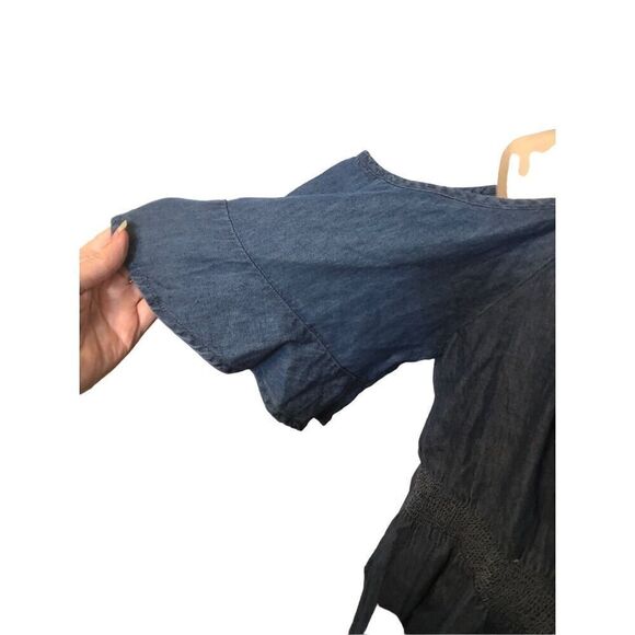 Lane Bryant Blouse Denim Top Smocked Waist Off Cold Shoulder jean shirt top - Picture 7 of 14